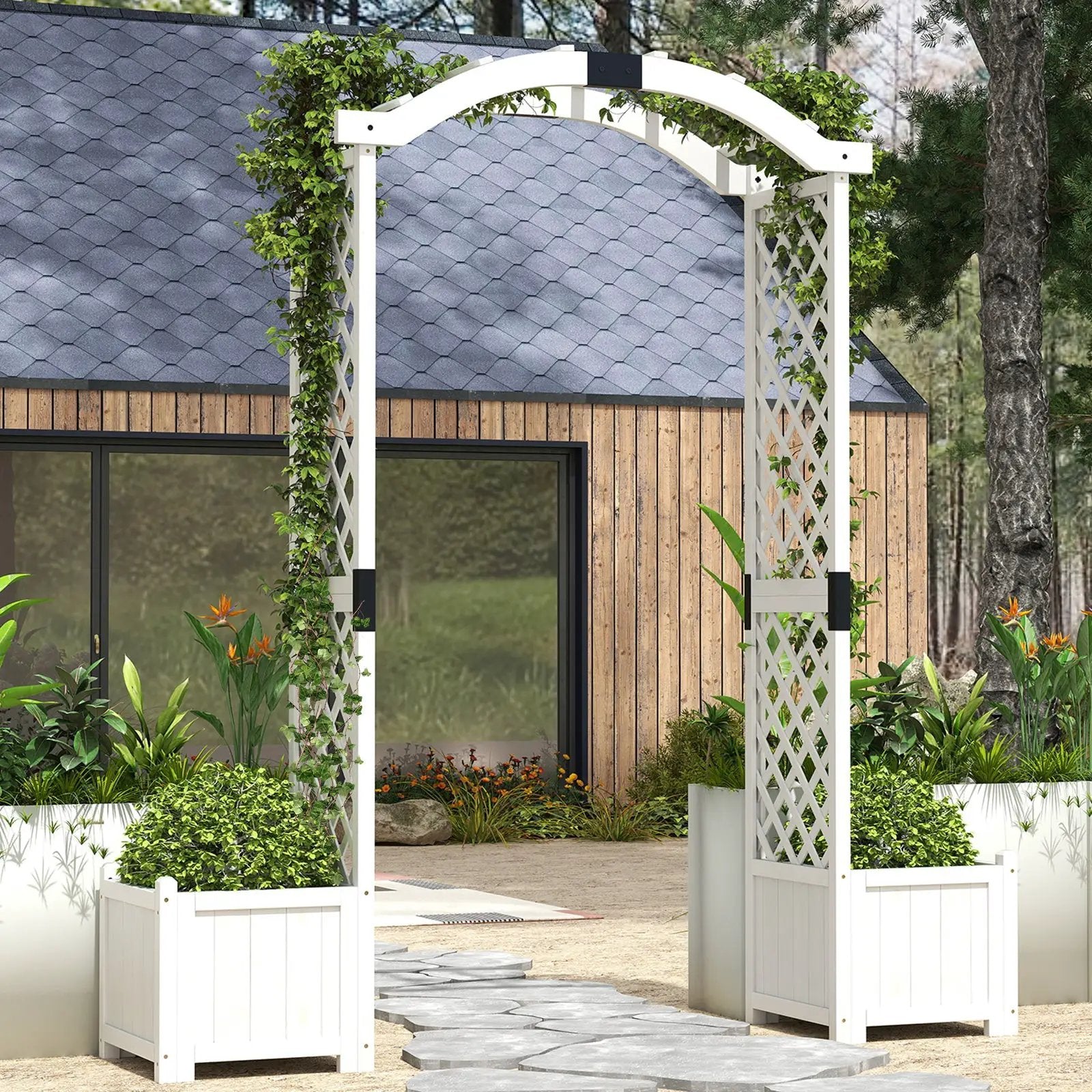 Wooden Garden Arbor with Planter and Trellis for Climbing Plants Decorations by DirectDeals