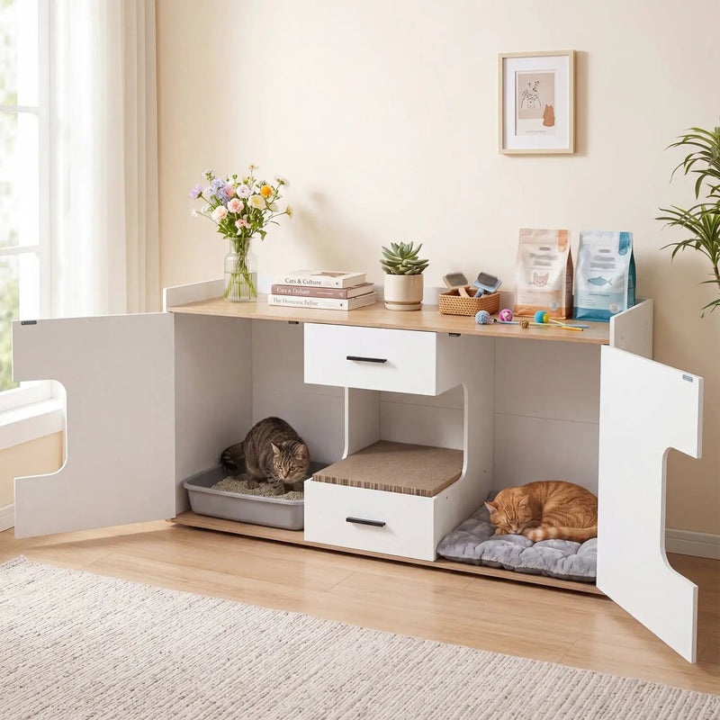 Cat House Cabinet with Litter Box Storage and Drawers by DirectDeals