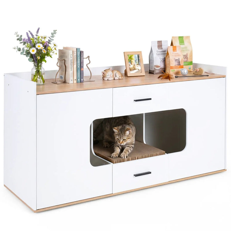Cat House Cabinet with Litter Box Storage and Drawers by DirectDeals