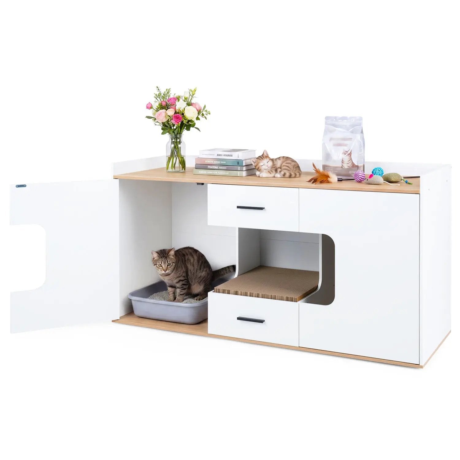 Cat House Cabinet with Litter Box Storage and Drawers by DirectDeals