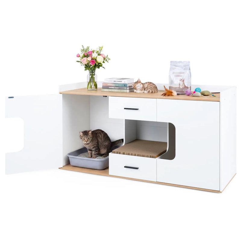 Cat House Cabinet with Litter Box Storage and Drawers by DirectDeals