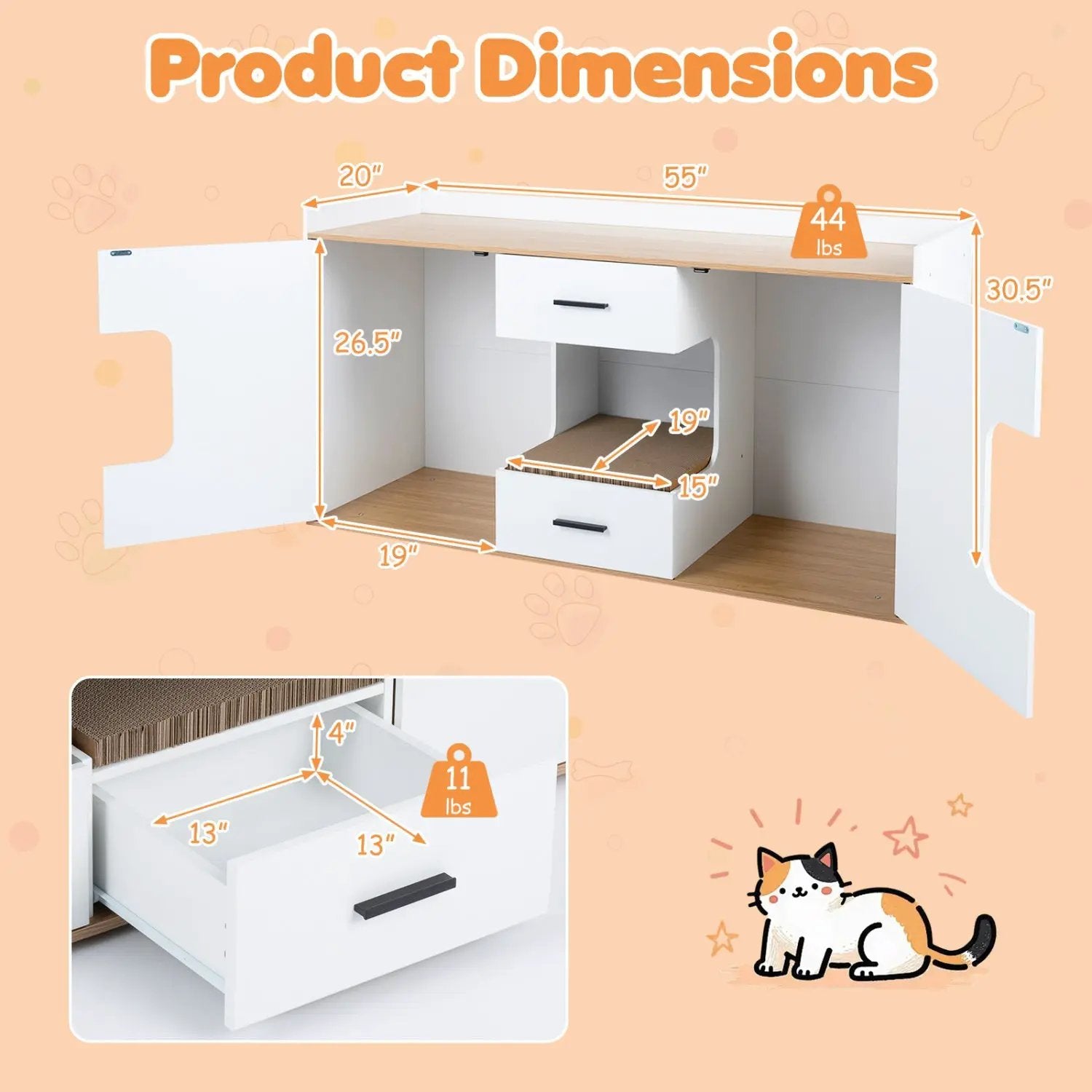Cat House Cabinet with Litter Box Storage and Drawers by DirectDeals