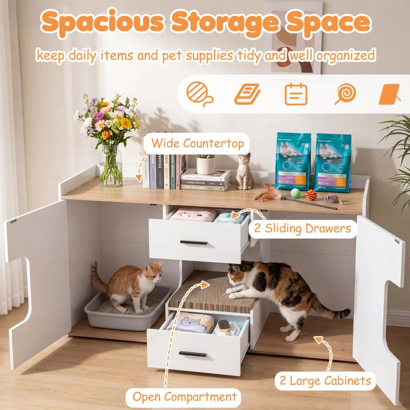 Cat House Cabinet with Litter Box Storage and Drawers by DirectDeals
