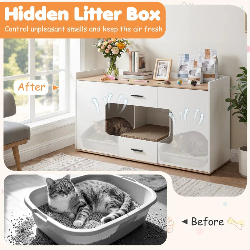 Cat House Cabinet with Litter Box Storage and Drawers by DirectDeals