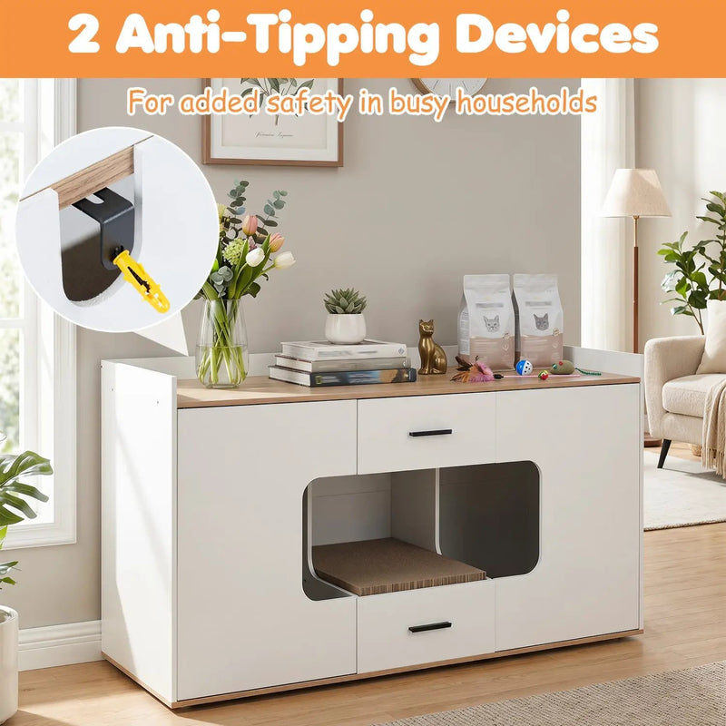 Cat House Cabinet with Litter Box Storage and Drawers by DirectDeals
