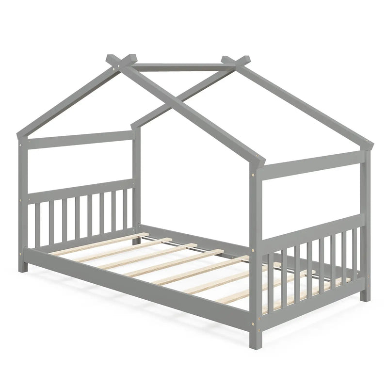 Twin Size Wooden House Bed with Roof by DirectDeals