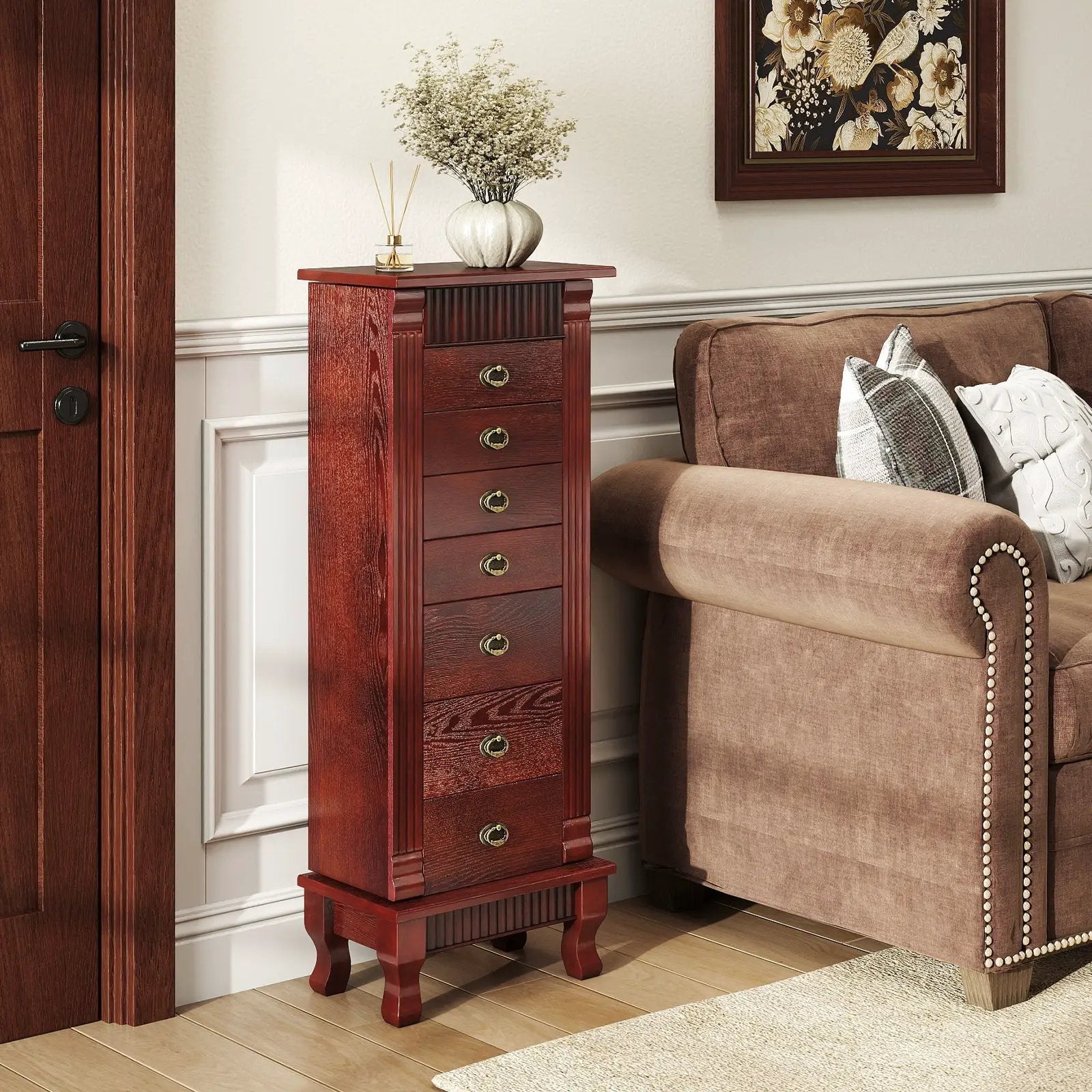 Wooden Jewelry Armoire Cabinet Storage Chest with Drawers and Swing Doors by DirectDeals