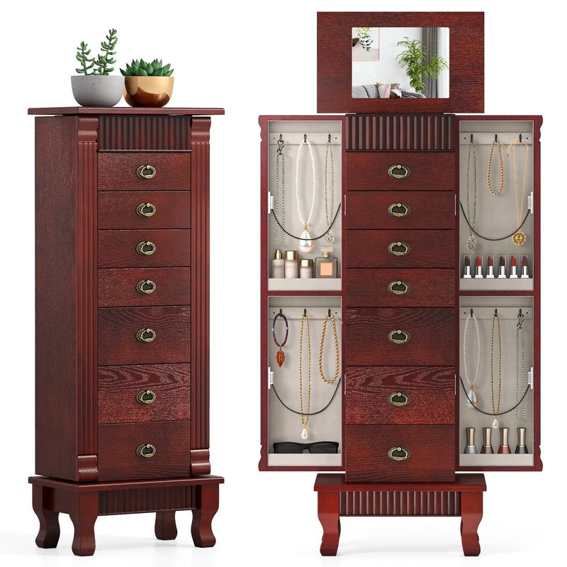Wooden Jewelry Armoire Cabinet Storage Chest with Drawers and Swing Doors by DirectDeals