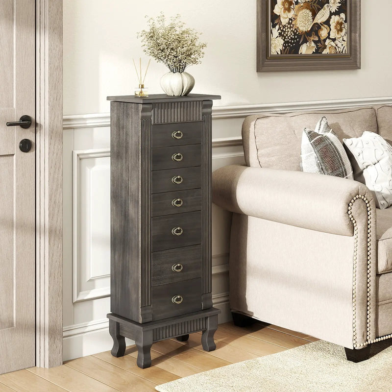 Wooden Jewelry Armoire Cabinet Storage Chest with Drawers and Swing Doors by DirectDeals