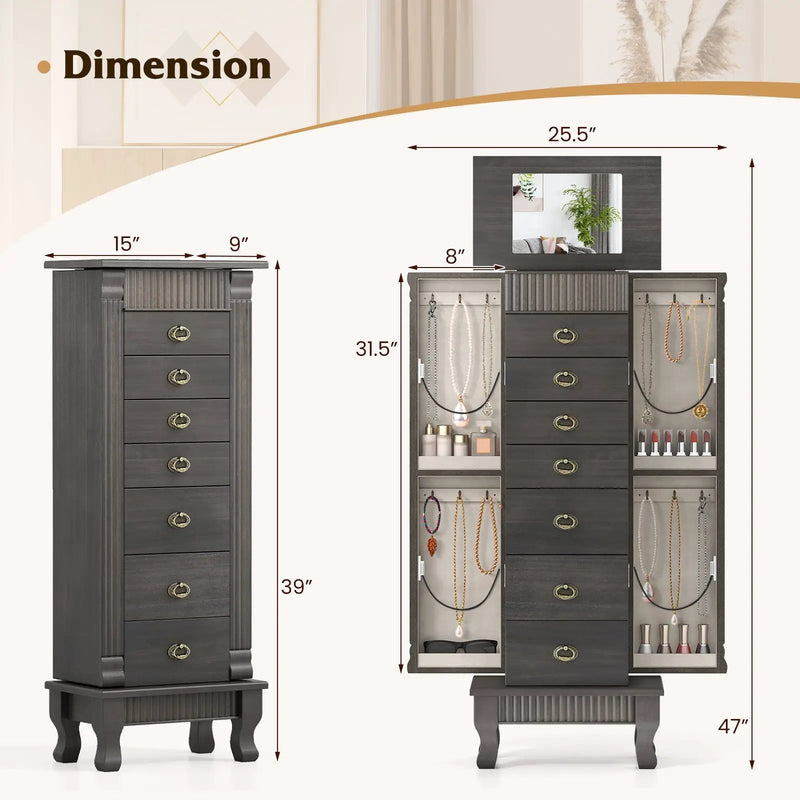 Wooden Jewelry Armoire Cabinet Storage Chest with Drawers and Swing Doors by DirectDeals