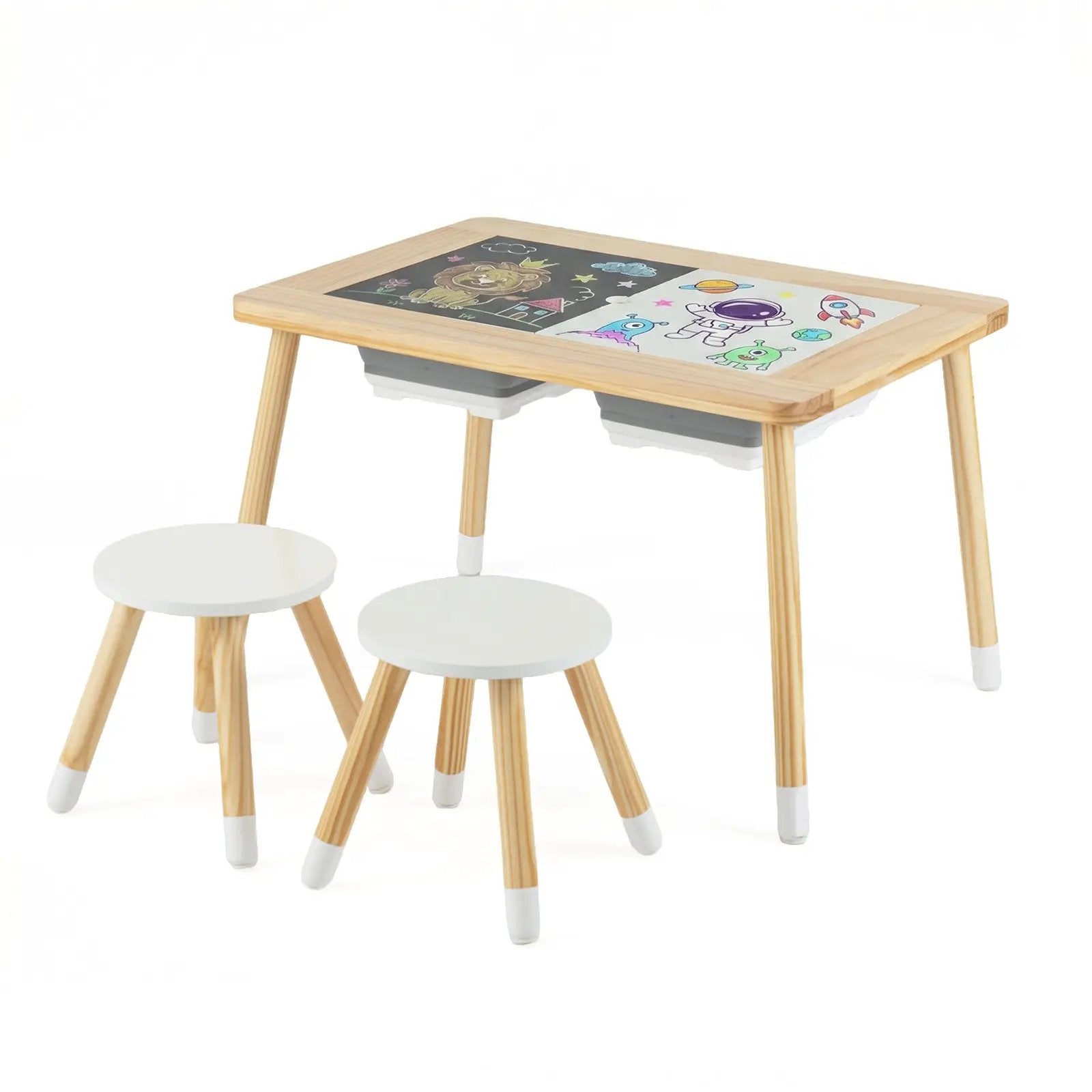 Wooden Kids Activity Table Set with Double-Sided Boards-Natural by DirectDeals