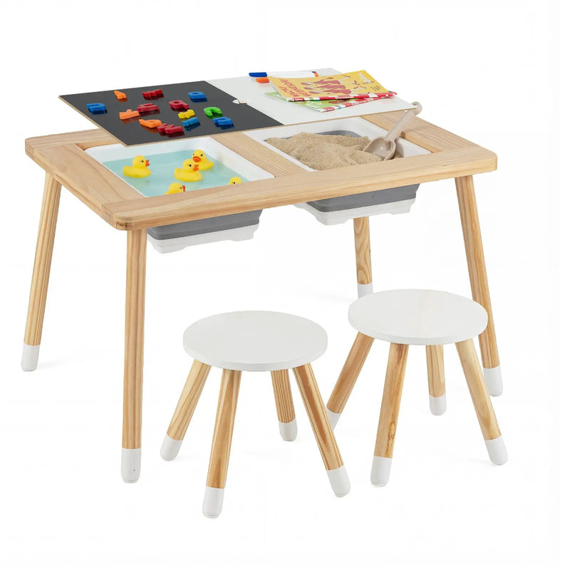 Wooden Kids Activity Table Set with Double-Sided Boards-Natural by DirectDeals