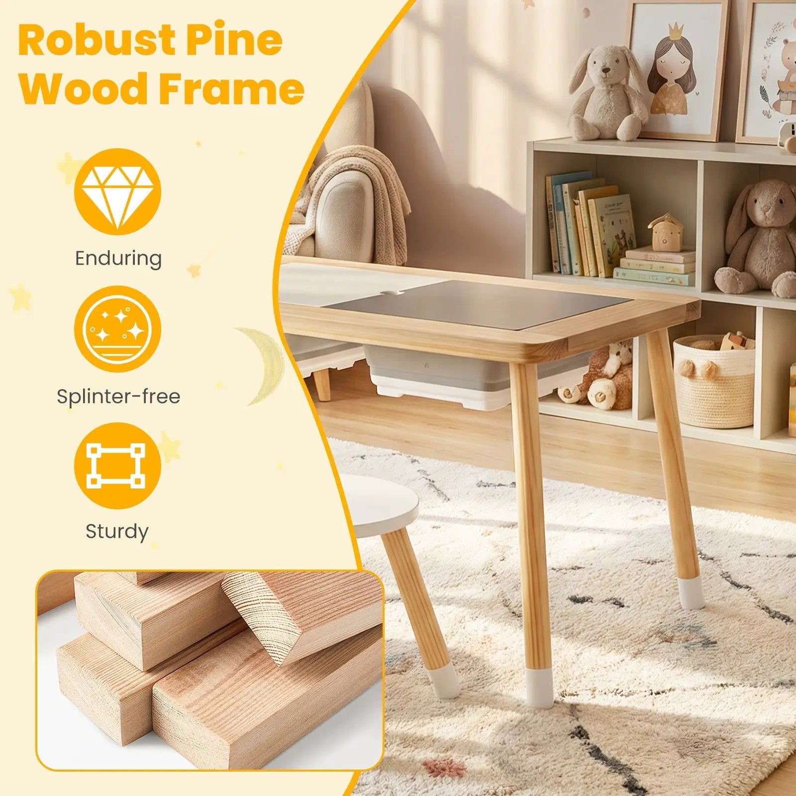 Wooden Kids Activity Table Set with Double-Sided Boards-Natural by DirectDeals