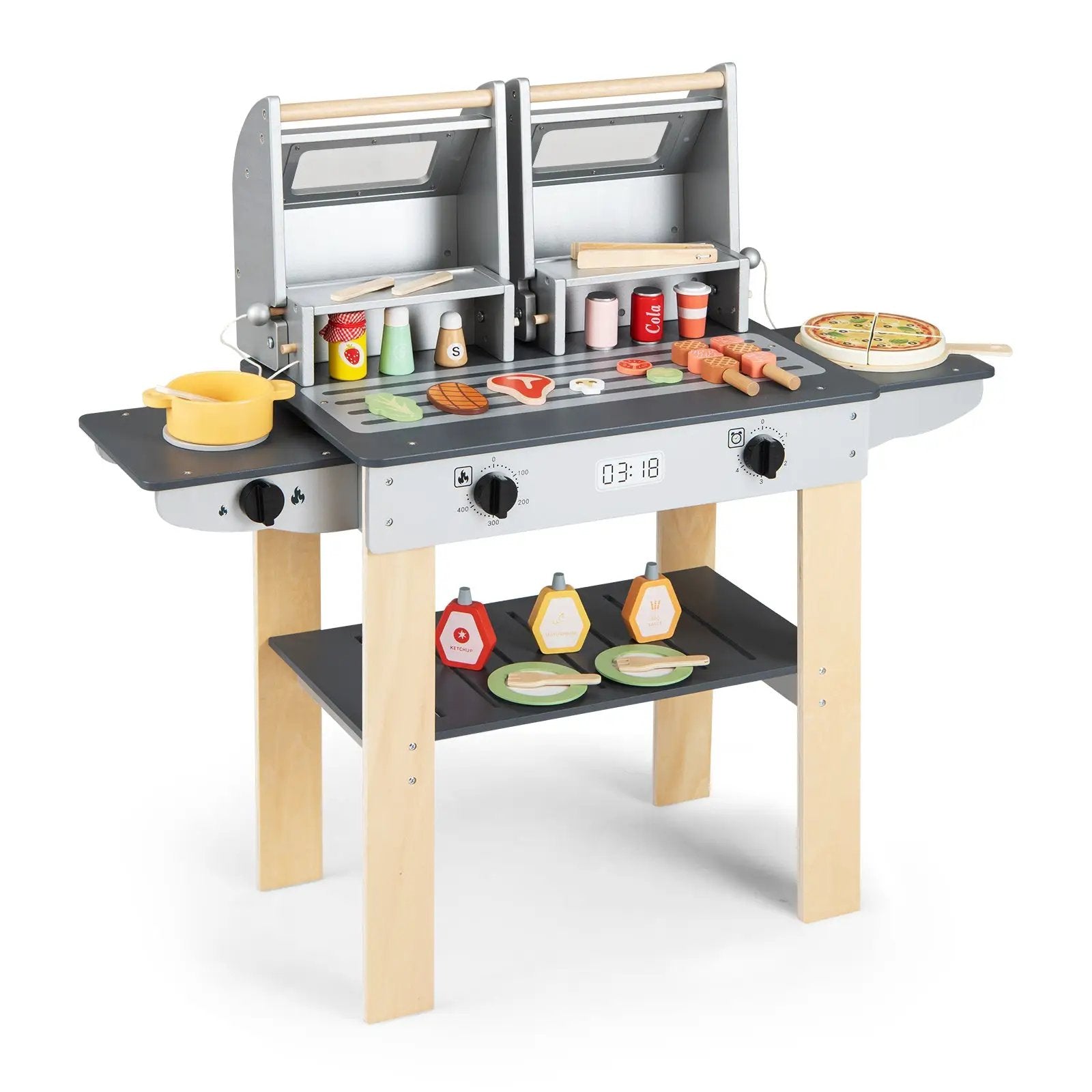 Wooden Kids Barbecue Grill Playset Kids Toy Grill with Abundant Grilling Tools and Play Foods by DirectDeals