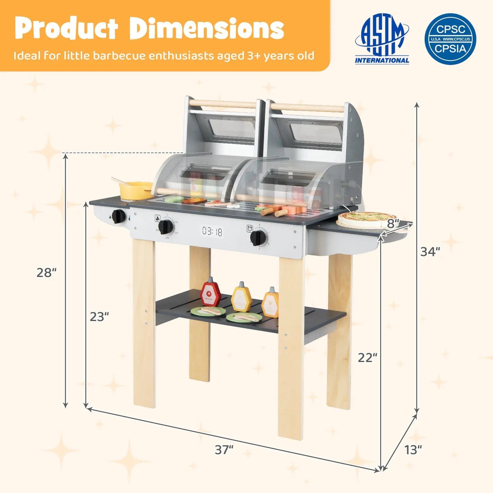 Wooden Kids Barbecue Grill Playset Kids Toy Grill with Abundant Grilling Tools and Play Foods by DirectDeals