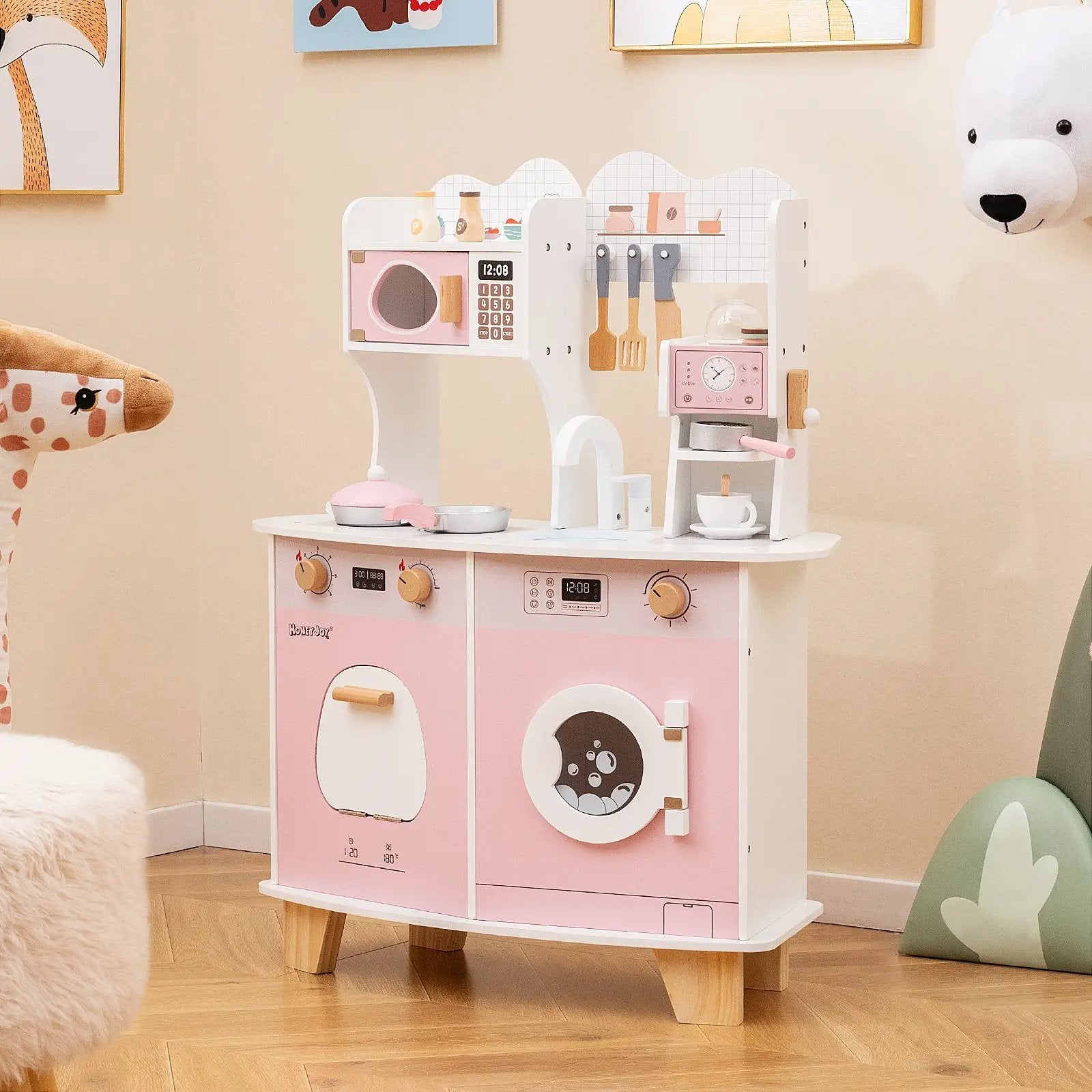 Wooden Kids Kitchen Playset with Coffee Maker for kids-Pink by DirectDeals