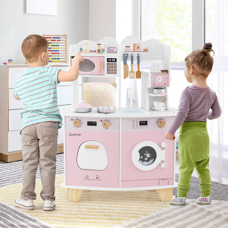 Wooden Kids Kitchen Playset with Coffee Maker for kids-Pink by DirectDeals
