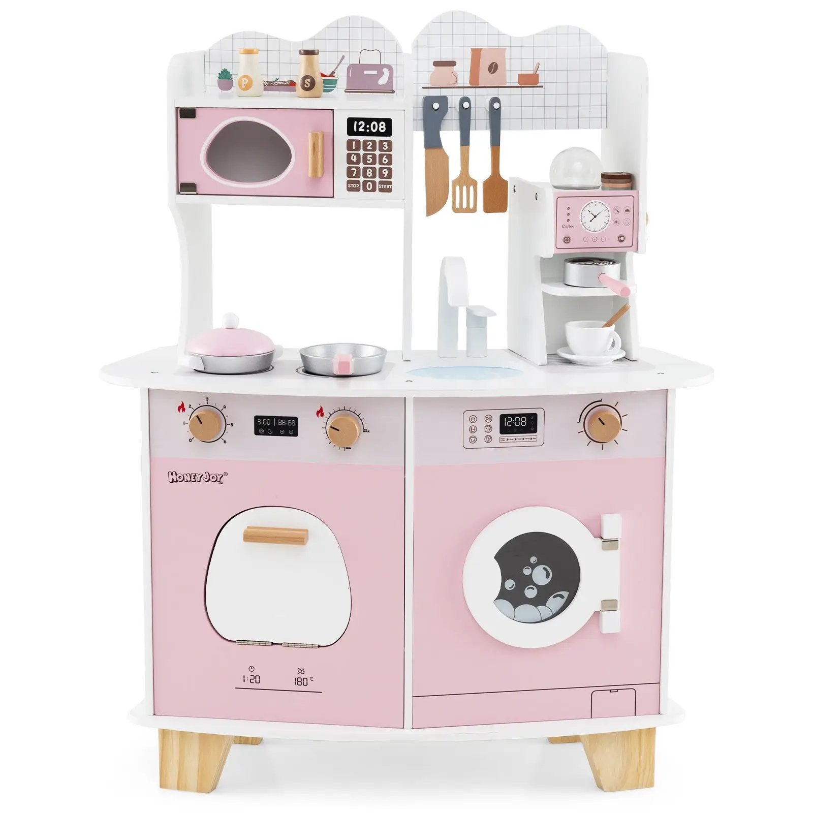 Wooden Kids Kitchen Playset with Coffee Maker for kids-Pink by DirectDeals