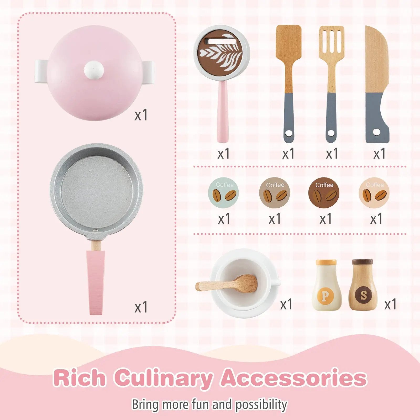 Wooden Kids Kitchen Playset with Coffee Maker for kids-Pink by DirectDeals