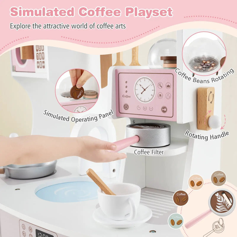 Wooden Kids Kitchen Playset with Coffee Maker for kids-Pink by DirectDeals