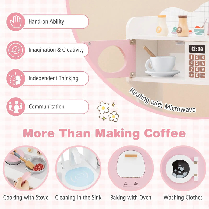 Wooden Kids Kitchen Playset with Coffee Maker for kids-Pink by DirectDeals