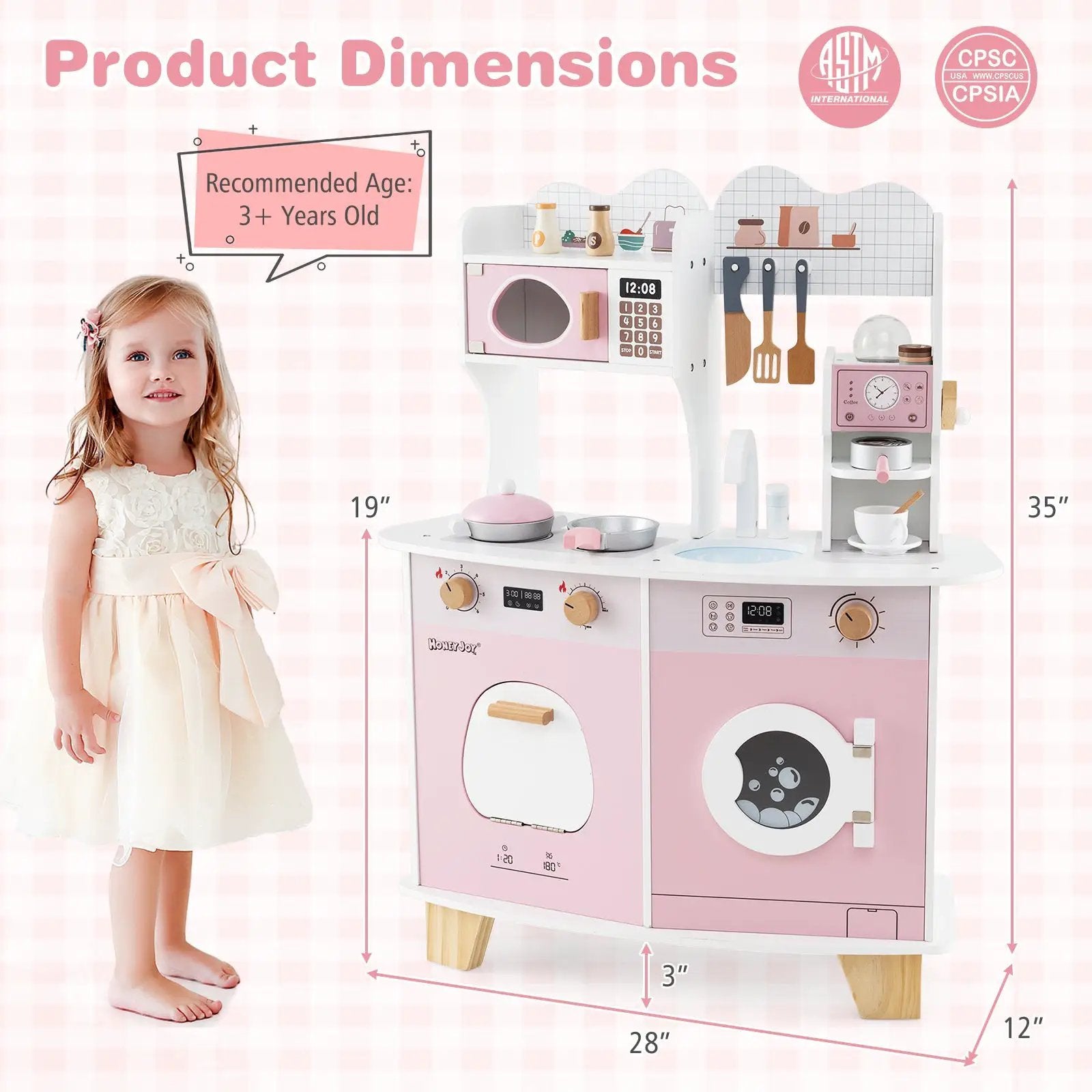 Wooden Kids Kitchen Playset with Coffee Maker for kids-Pink by DirectDeals
