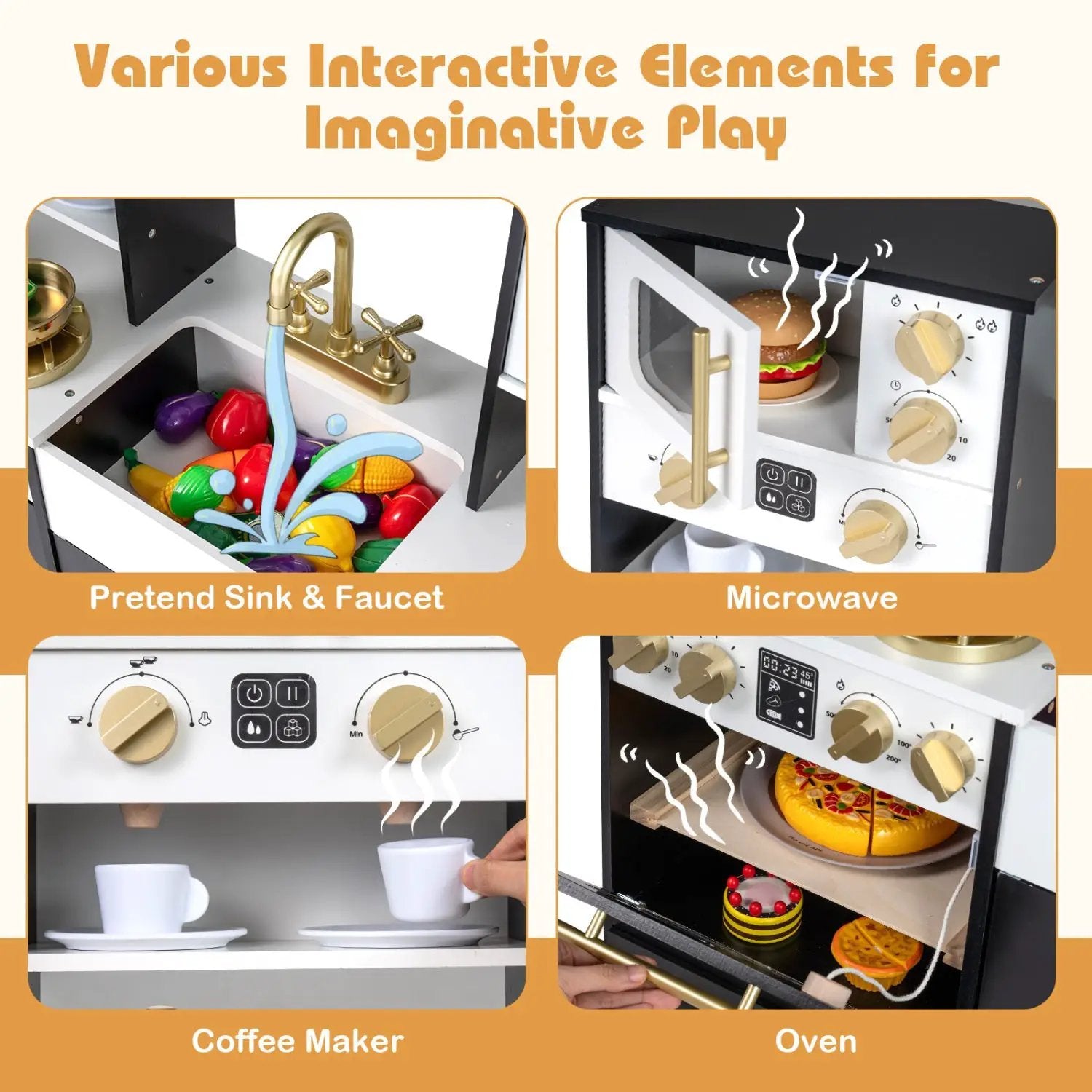 Wooden Kids Kitchen Playset with Realistic Lights and Sounds by DirectDeals