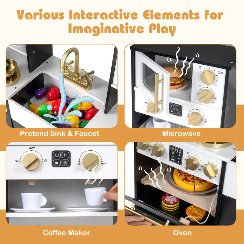 Wooden Kids Kitchen Playset with Realistic Lights and Sounds by DirectDeals