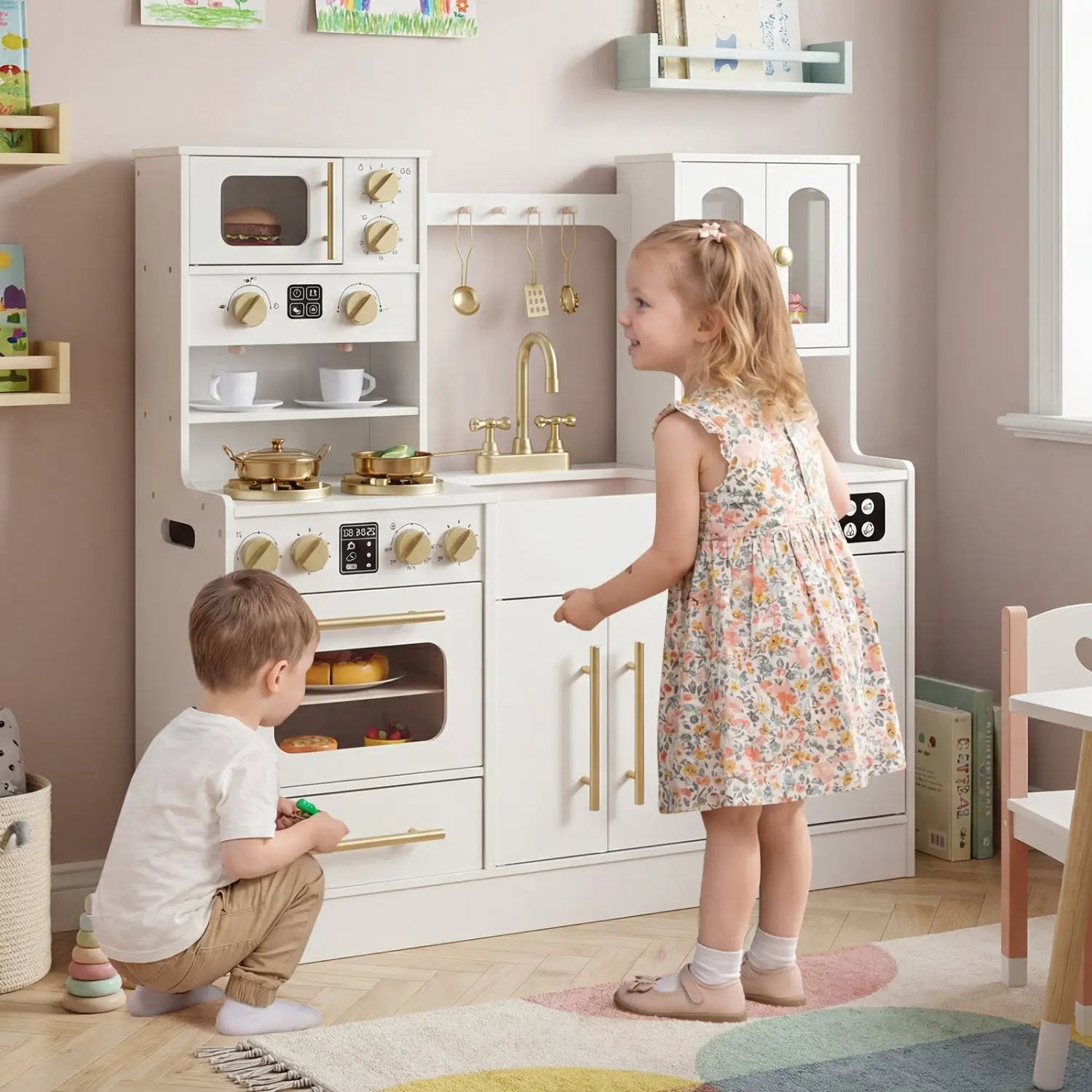 Wooden Kids Kitchen Playset with Realistic Lights and Sounds by DirectDeals