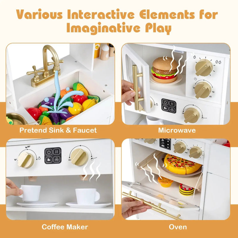 Wooden Kids Kitchen Playset with Realistic Lights and Sounds by DirectDeals