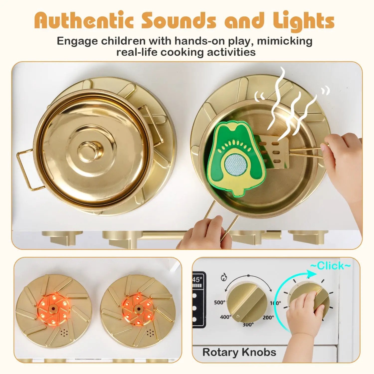 Wooden Kids Kitchen Playset with Realistic Lights and Sounds by DirectDeals