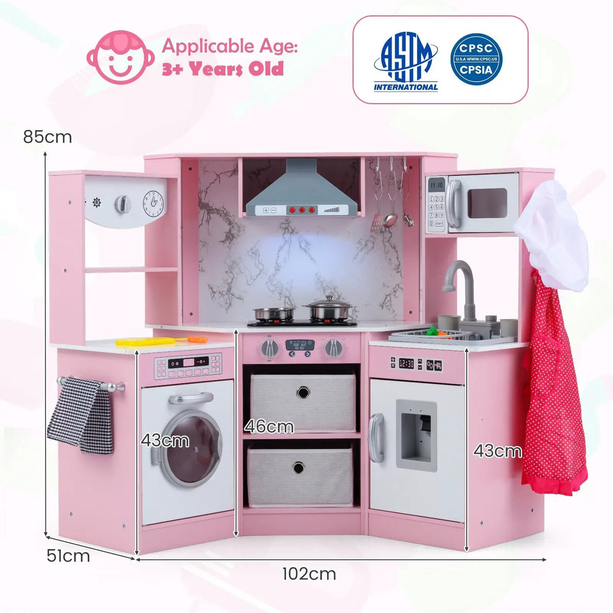 Wooden Kids Play Kitchen Playset with Realistic Lights and Sounds, photo 10 of 11