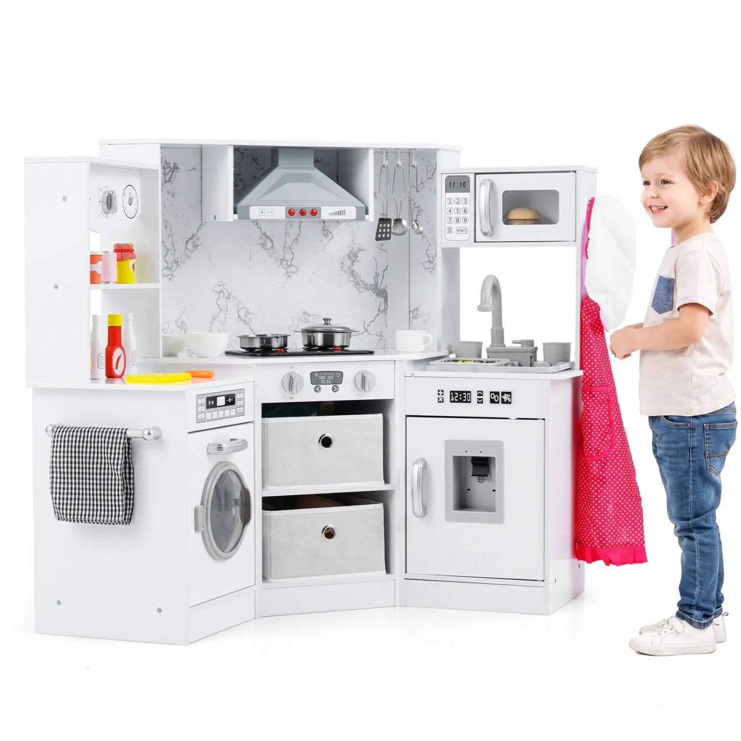 Wooden Kids Play Kitchen Playset with Realistic Lights and Sounds by DirectDeals