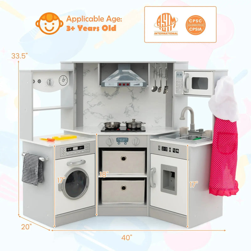 Wooden Kids Play Kitchen Playset with Realistic Lights and Sounds by DirectDeals