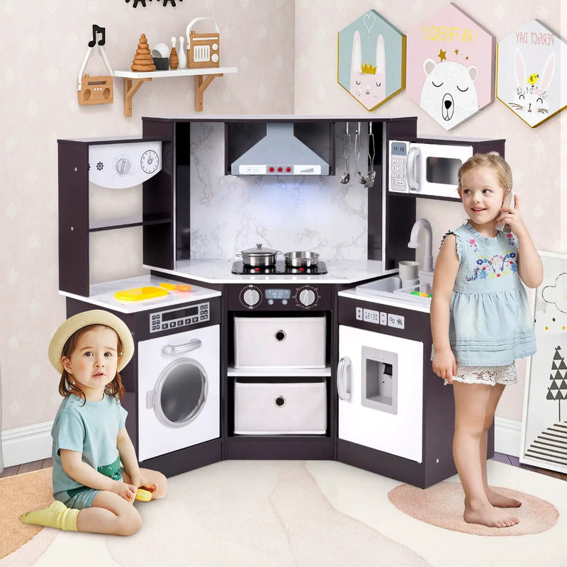 Wooden Kids Play Kitchen Playset with Realistic Lights and Sounds by DirectDeals