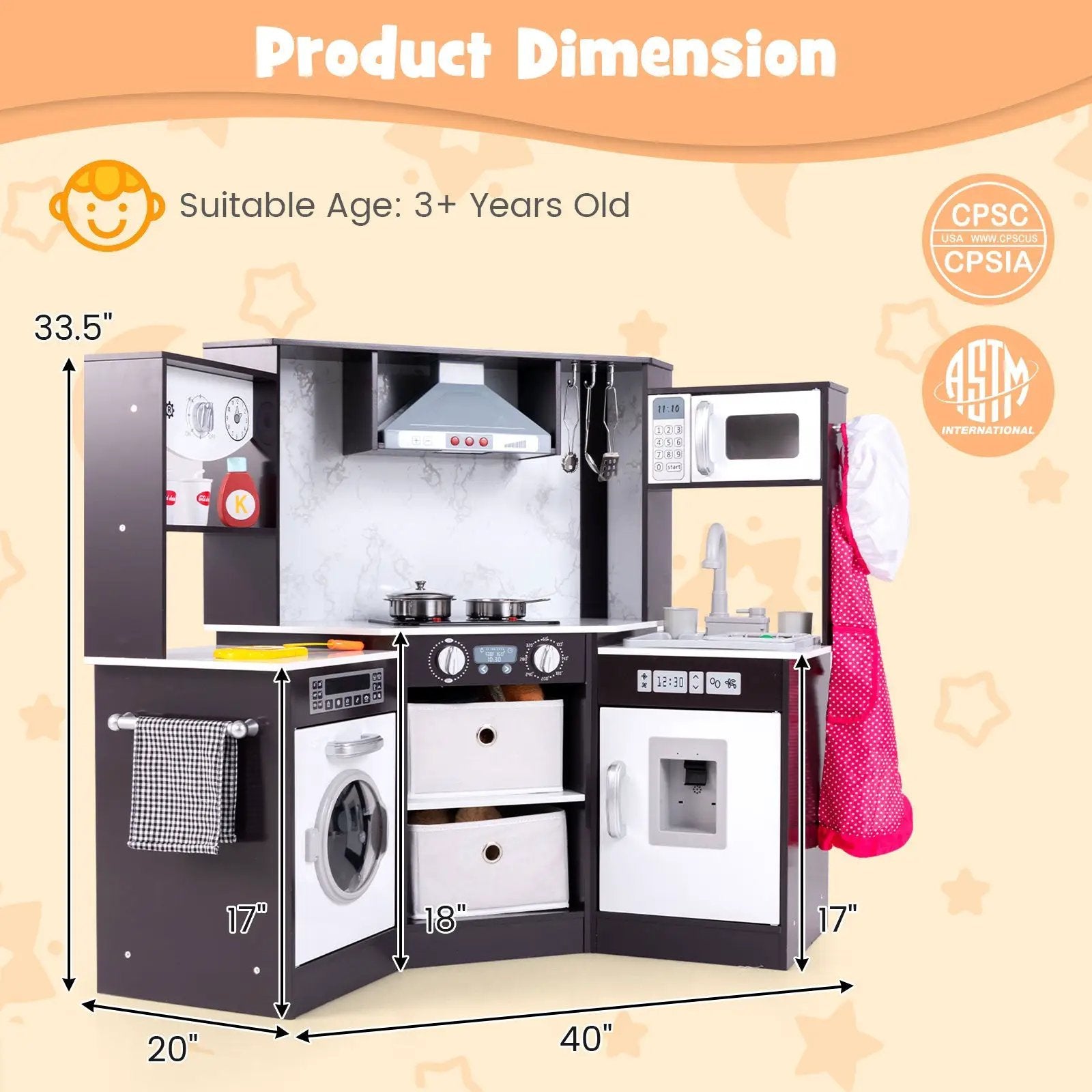 Wooden Kids Play Kitchen Playset with Realistic Lights and Sounds by DirectDeals