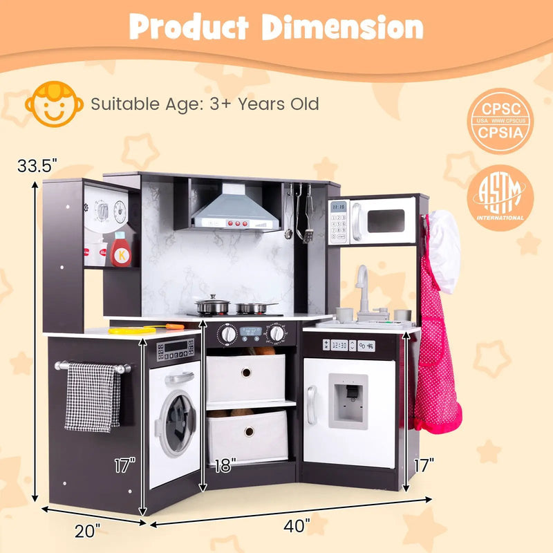 Wooden Kids Play Kitchen Playset with Realistic Lights and Sounds by DirectDeals