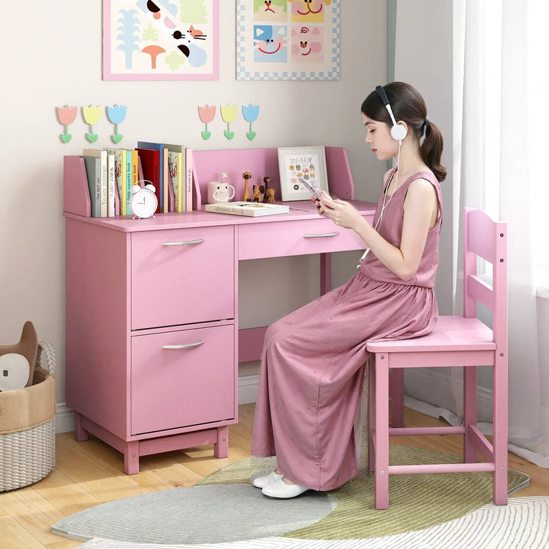 Wooden Kids Study Desk and Chair Set Student Workstation by DirectDeals