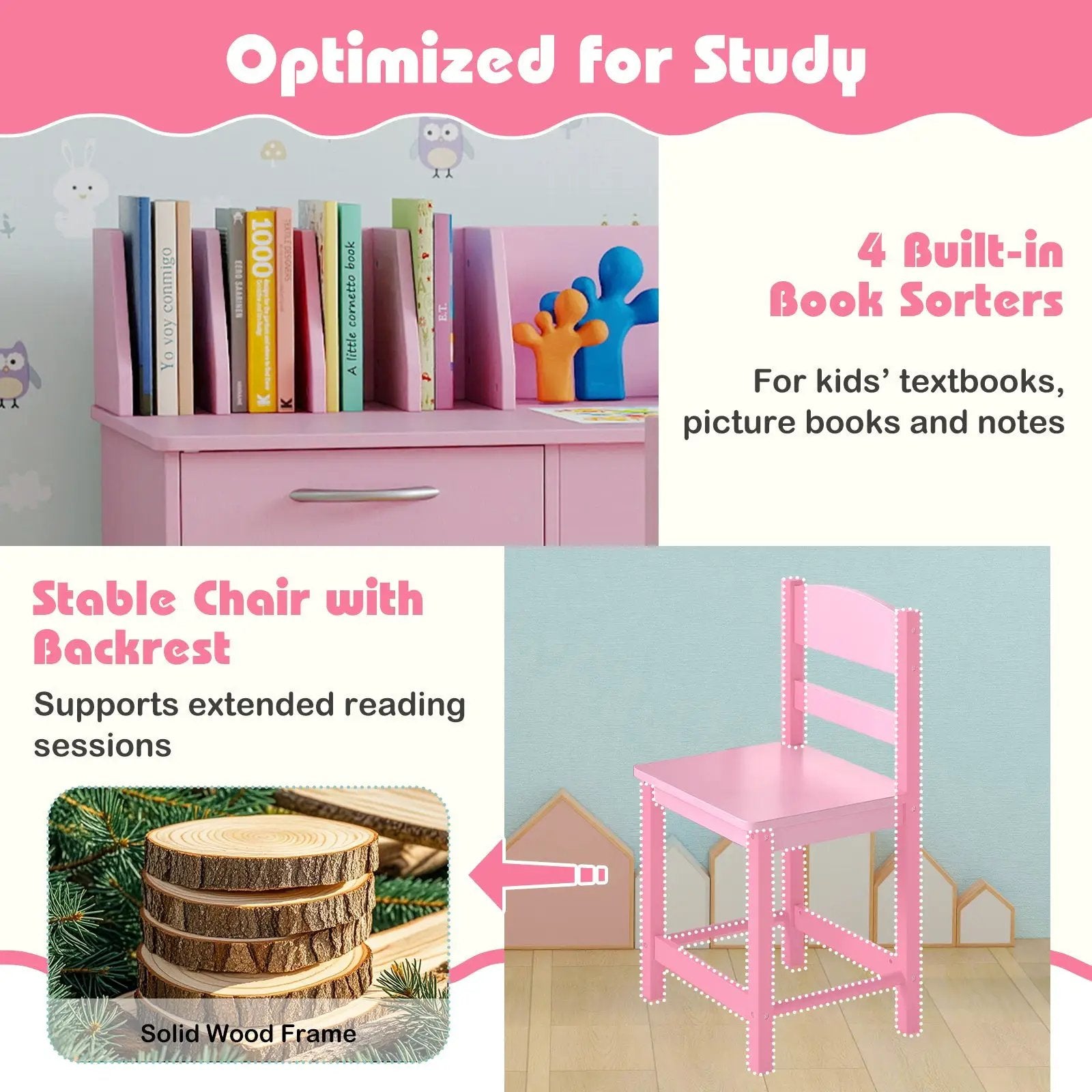 Wooden Kids Study Desk and Chair Set Student Workstation by DirectDeals