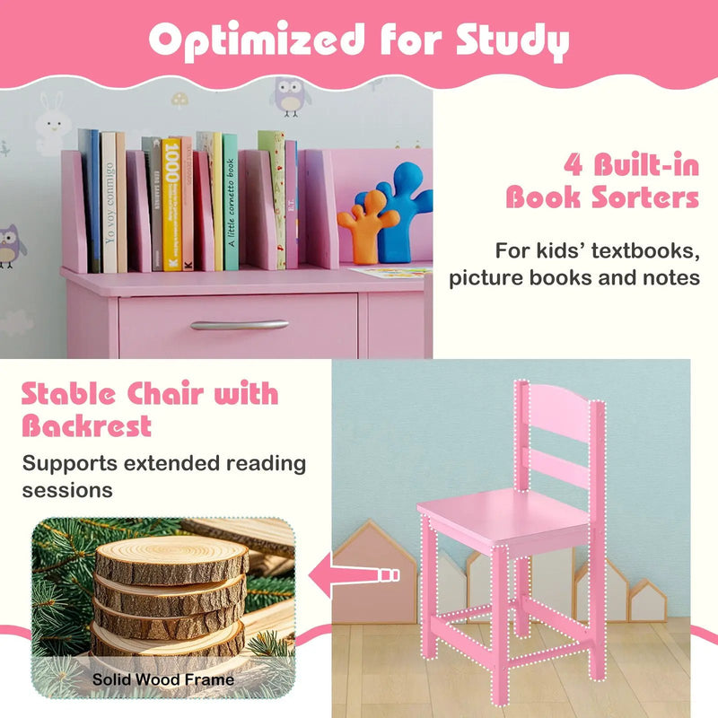 Wooden Kids Study Desk and Chair Set Student Workstation by DirectDeals
