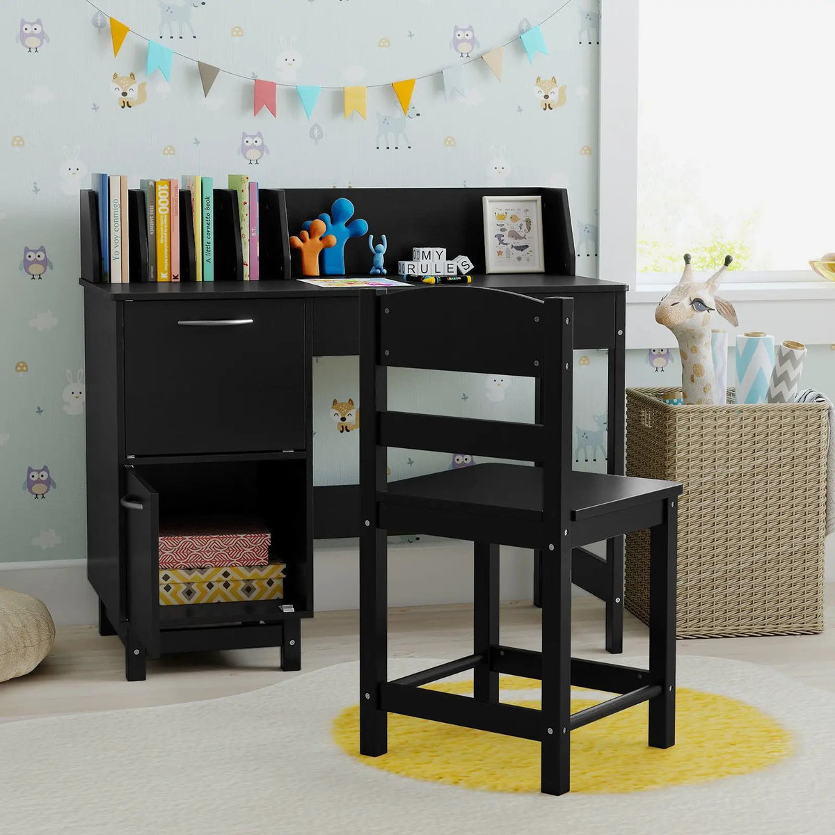 Wooden Kids Study Desk and Chair Set Student Workstation, photo 2 of 24