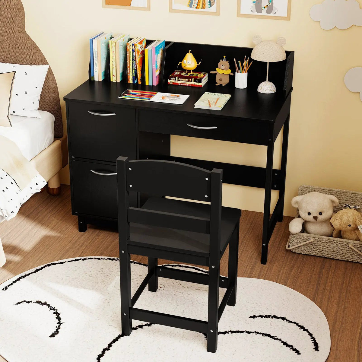 Wooden Kids Study Desk and Chair Set Student Workstation, photo 6 of 24