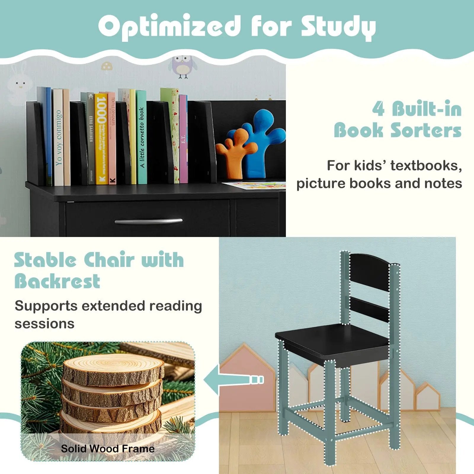 Wooden Kids Study Desk and Chair Set Student Workstation by DirectDeals