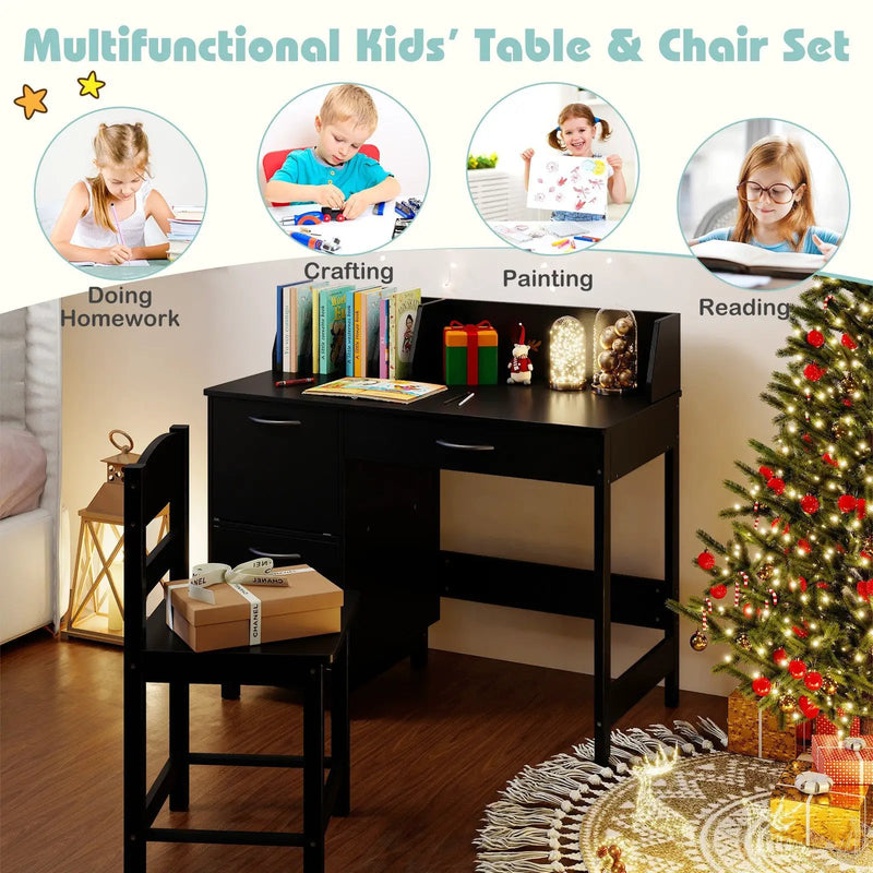 Wooden Kids Study Desk and Chair Set Student Workstation by DirectDeals