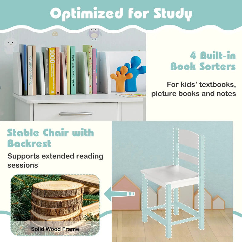 Wooden Kids Study Desk and Chair Set Student Workstation by DirectDeals