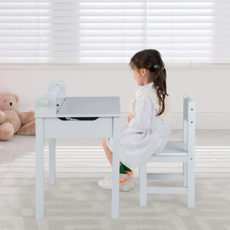Wooden Kids Table and Chair Set with Storage and Paper Roll Holder by DirectDeals