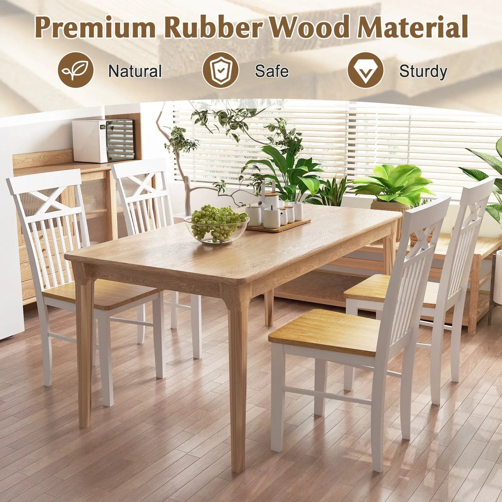 Wooden Kitchen Dining Chair Set of 2 with Rubber Wood Frame-Natural by DirectDeals