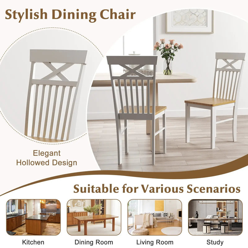 Wooden Kitchen Dining Chair Set of 2 with Rubber Wood Frame-Natural by DirectDeals