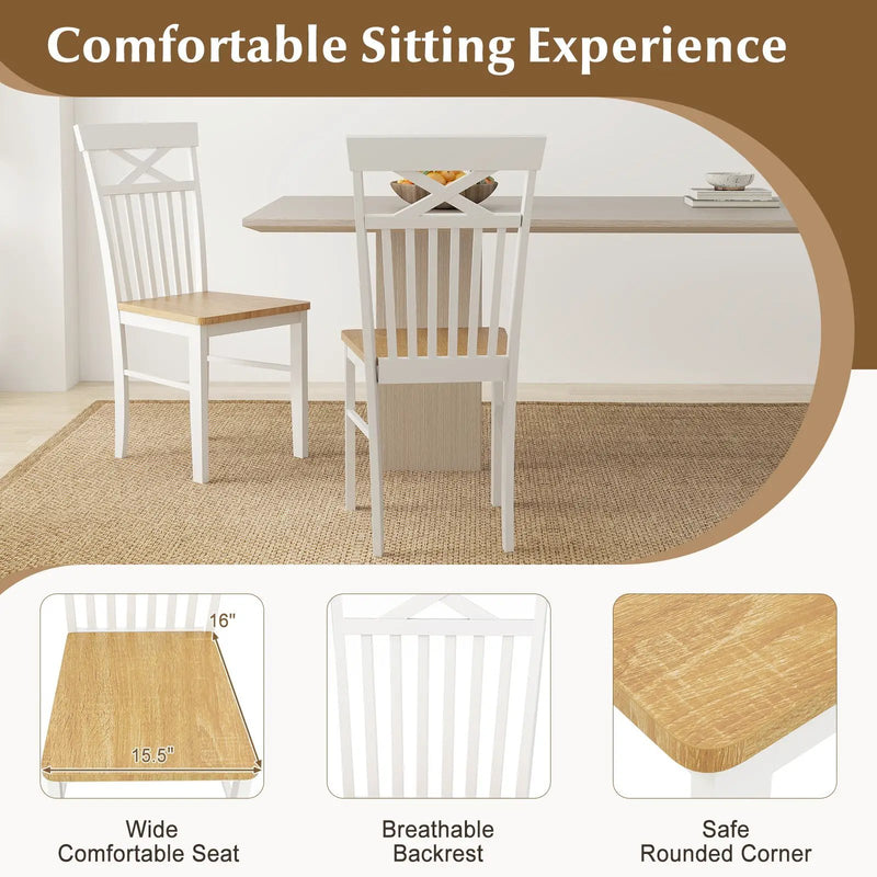 Wooden Kitchen Dining Chair Set of 2 with Rubber Wood Frame-Natural by DirectDeals
