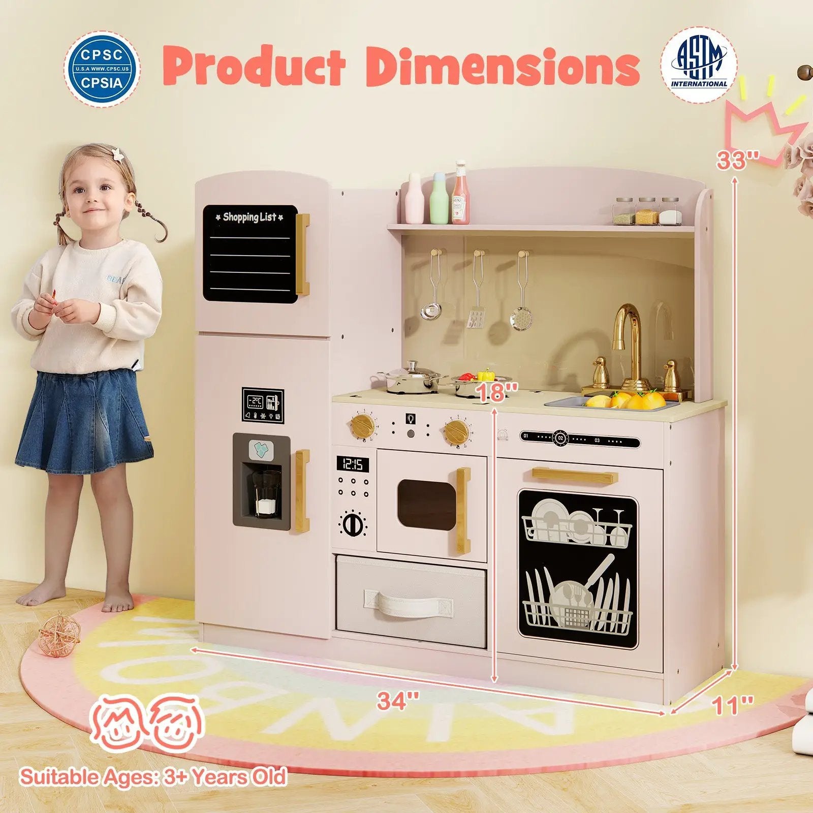 Wooden Kids Kitchen Playset with Chalkboard Ice Maker Sink Lighted Microwave by DirectDeals